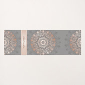 Tapis De Yoga Rose Gold Grey Floral Mandala Monogramme (Dos (Horizontal))