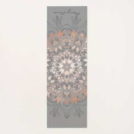 Tapis De Yoga Rose Gold Grey Floral Mandala Monogramme (Dos)