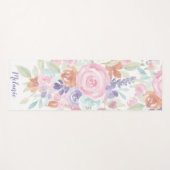 Tapis De Yoga Rose lavande fleurie nom monogramme (Devant (Horizontal))