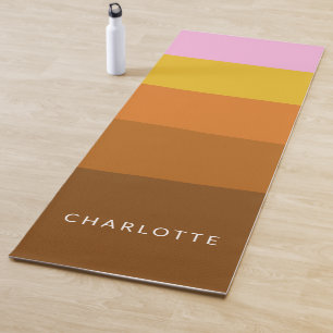 Tapis De Yoga Rose Marron Large Bandes Abstraites Personnalisé  