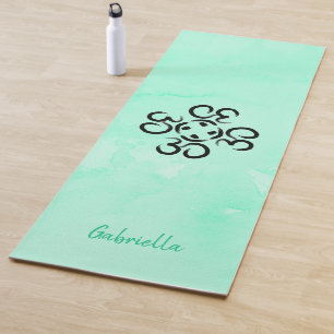 Tapis De Yoga Rose Om Compass, Aum Aquarelle Turquoise Vert