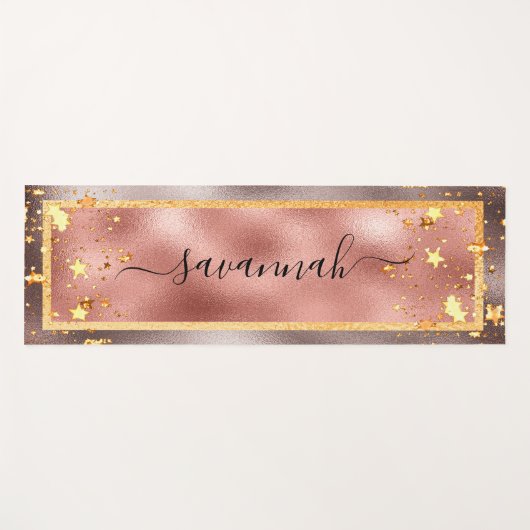 Tapis De Yoga Rose or étoiles nom script glamour (Devant (Horizontal))