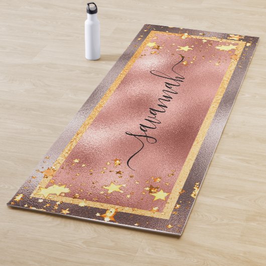 Tapis De Yoga Rose or étoiles nom script glamour (En situation)