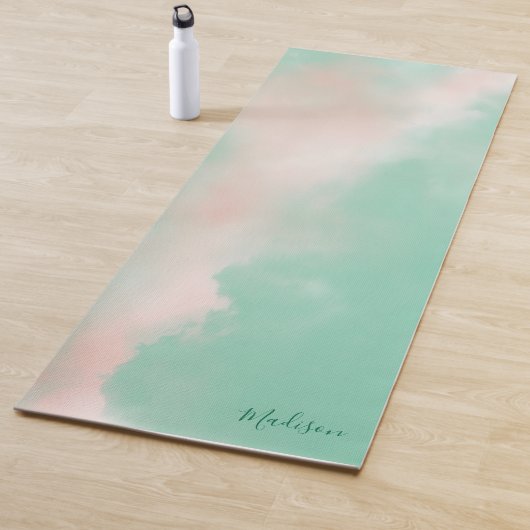 Tapis De Yoga Rose Pâle Féminin Vert Élégant Nom Script (En situation)