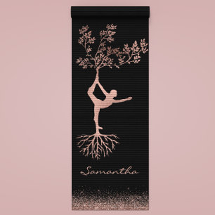 Tapis De Yoga Rose personnalisé Gold Tree Yoga Pose Namaste Yoga