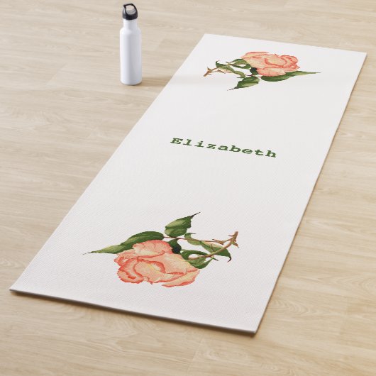 Tapis De Yoga Rose rose et pêche aquarelle botanique (En situation)