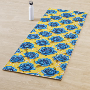 Tapis De Yoga Roses Bleues Romantiques Fleur Moderne