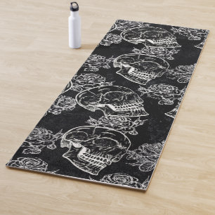 Tapis De Yoga Roses des crânes et des calques   Gothique Glam Fu