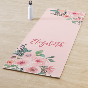 Tapis De Yoga Roses floraux roses personnalisés