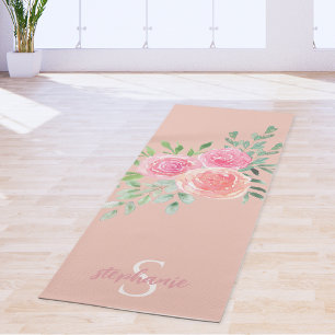 Tapis De Yoga Roses roses blanches personnalisées