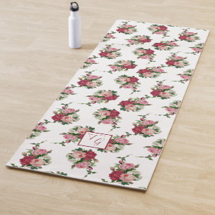 Tapis De Yoga Roses victoriens chic avec Monogram - Arrière - pl
