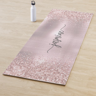 Tapis De Yoga Rouge à joues Paillettes Or Rose Monogramme Métall
