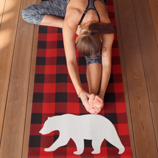 Tapis De Yoga Rouge Buffalo Plaid & Ours Blanc