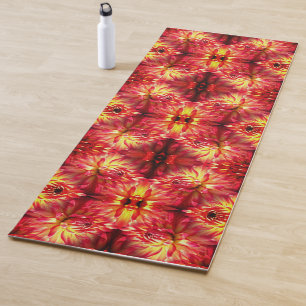 Tapis De Yoga Rouge Dahlia Fleur Abstraite Nature