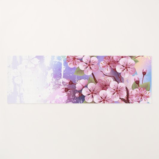 Tapis De Yoga Sakura rose sur la peinture Arrière - plan (Devant (Horizontal))