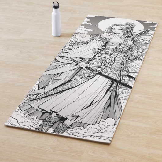 Tapis De Yoga samurai girl and moon anime ink draw art (En situation)