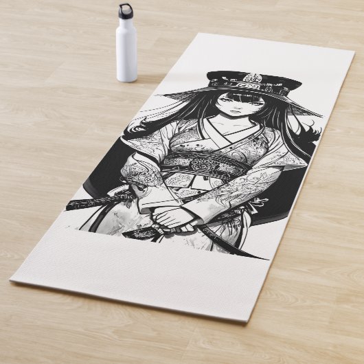 Tapis De Yoga samurai girl anime ink draw art (En situation)