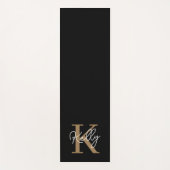 Tapis De Yoga Script de monogramme d'or noir moderne (Devant)