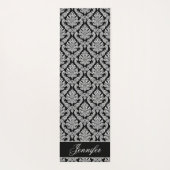Tapis De Yoga Script fantaisie blanc et noir Damas (Dos)