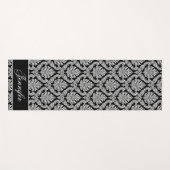 Tapis De Yoga Script fantaisie blanc et noir Damas (Devant (Horizontal))
