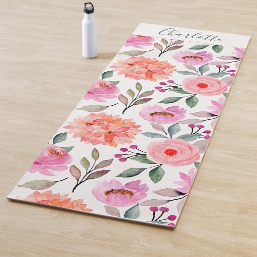 Tapis De Yoga Script Floral Peach Blush Pink Yoga Mat (En situation)