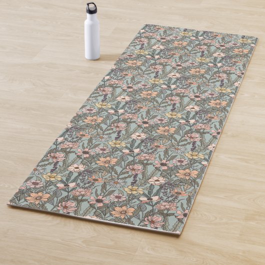 Tapis De Yoga Seafoam Pink Yellow Retro Wildflower (En situation)