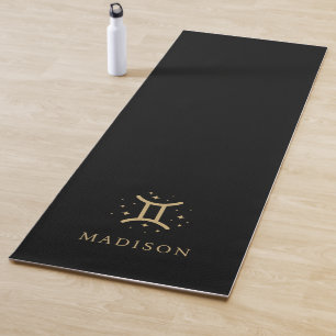 Tapis De Yoga Signe du zodiaque Gémeaux or et noir Nom personnal