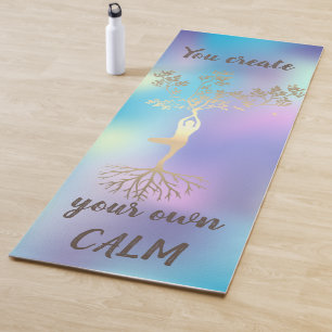 Tapis De Yoga Silhouette d'arbre doré, Yoga holographique coloré