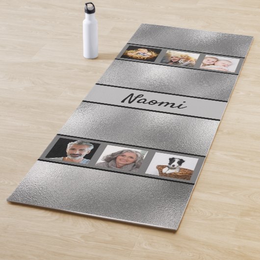 Tapis De Yoga Silver photo collage nom élégant script (En situation)