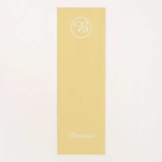 Tapis De Yoga Simple couleur jaune bloc monogramme et nom (Devant)