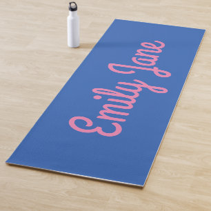 Tapis De Yoga Simple Cute bleu rose Script Nom personnalisé