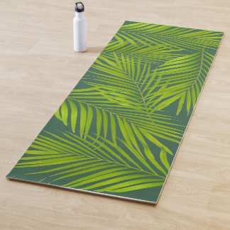 Tapis De Yoga Simple Feuilles de palme vert botanique sur vert