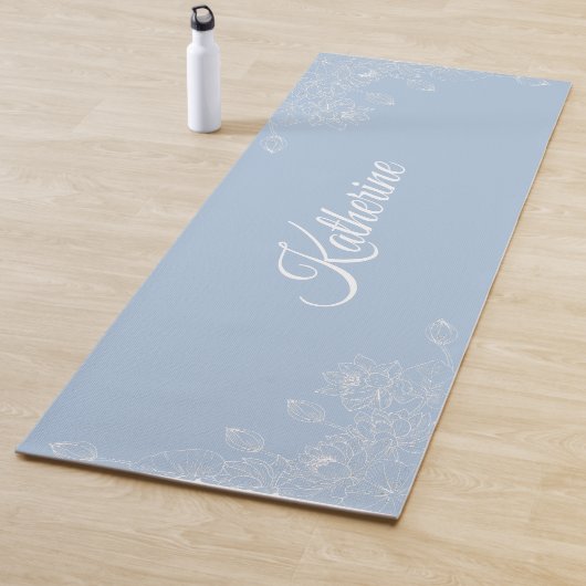 Tapis De Yoga Simple Moderne Floral Script Nom Aura Bleu Lotus (En situation)