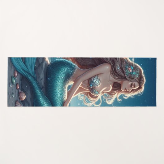 Tapis De Yoga Sirène sur la plage la nuit (Devant (Horizontal))