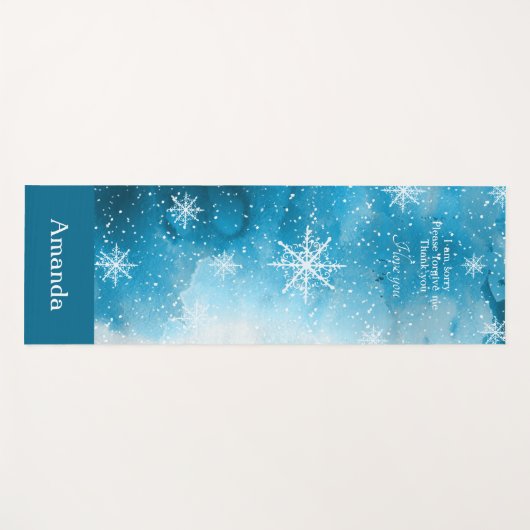Tapis De Yoga Snowflakes Ice Blue avec nom (Devant (Horizontal))