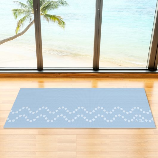 Tapis De Yoga Soft Blue Minimal Dotted Wavy Lines With Initials