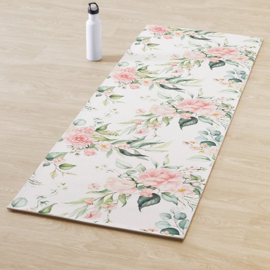 Tapis De Yoga Soft Pastel Rose Rose Flower Motif (En situation)