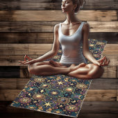 Tapis De Yoga Soleil céleste noir, violet et or et étoiles