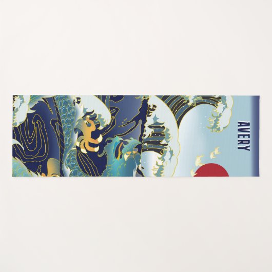 Tapis De Yoga Soleil rouge Vague bleu Dragon vert personnalisé (Devant (Horizontal))