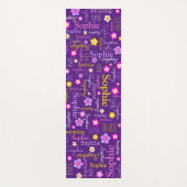 Tapis De Yoga Sophie fleurs nom typographique violet rose (Devant)