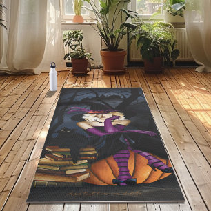 Tapis De Yoga Sorcière Blonde Enjouée Citrouille Fantaisie Viole