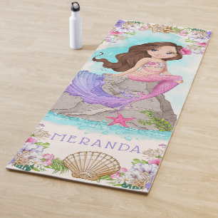 Tapis De Yoga Sous la sirène rose et pourpre de la mer (Brunette