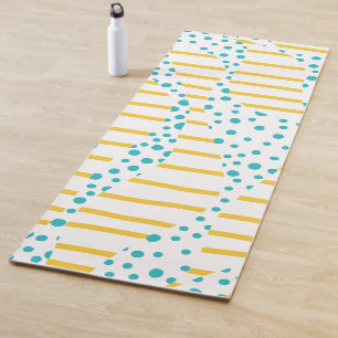 Tapis De Yoga Spots et bandes 2 en Turquoise, Jaune et Blanc