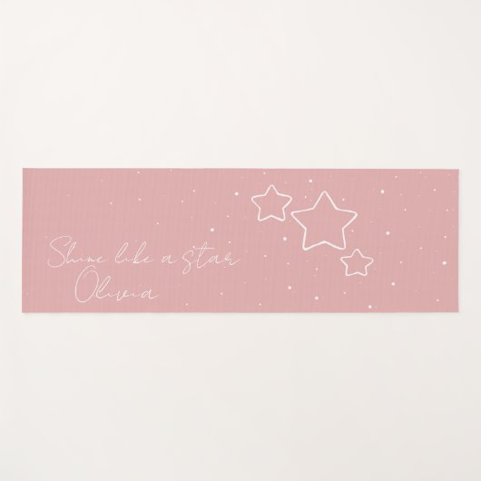 Tapis De Yoga Star Trio en rose et blanc avec message et nom (Devant (Horizontal))
