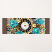 Tapis De Yoga Steampunk Clock and Turquoise Roses on Striped (Devant (Horizontal))