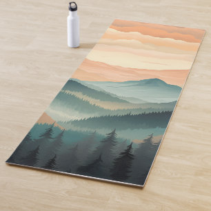 Tapis De Yoga Stunning Mountain Tree Sunset Pattern, Poster Art