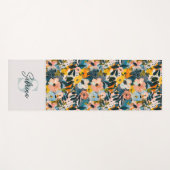 Tapis De Yoga Style bleu et rose Abstrait Nom floral Monogramme (Devant (Horizontal))