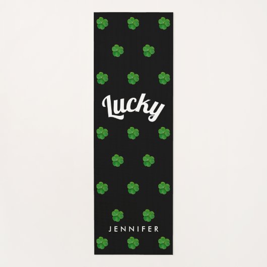 Tapis De Yoga Stylé Saint-Patrick Vert Noir Trèfle Chanceux (Devant)