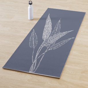 Tapis De Yoga Stylisme Botanique Feuilles Minimaliste Marine Ble