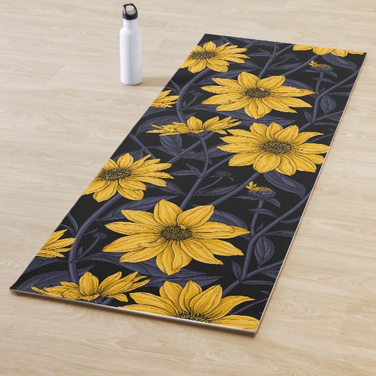 Tapis De Yoga Sunroot, tournesol sauvage en jaune et bleu (En situation)